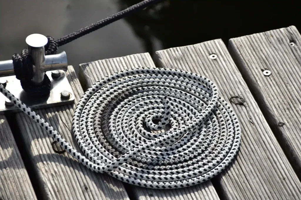 Dinghy on the Dock with Coiled Rope